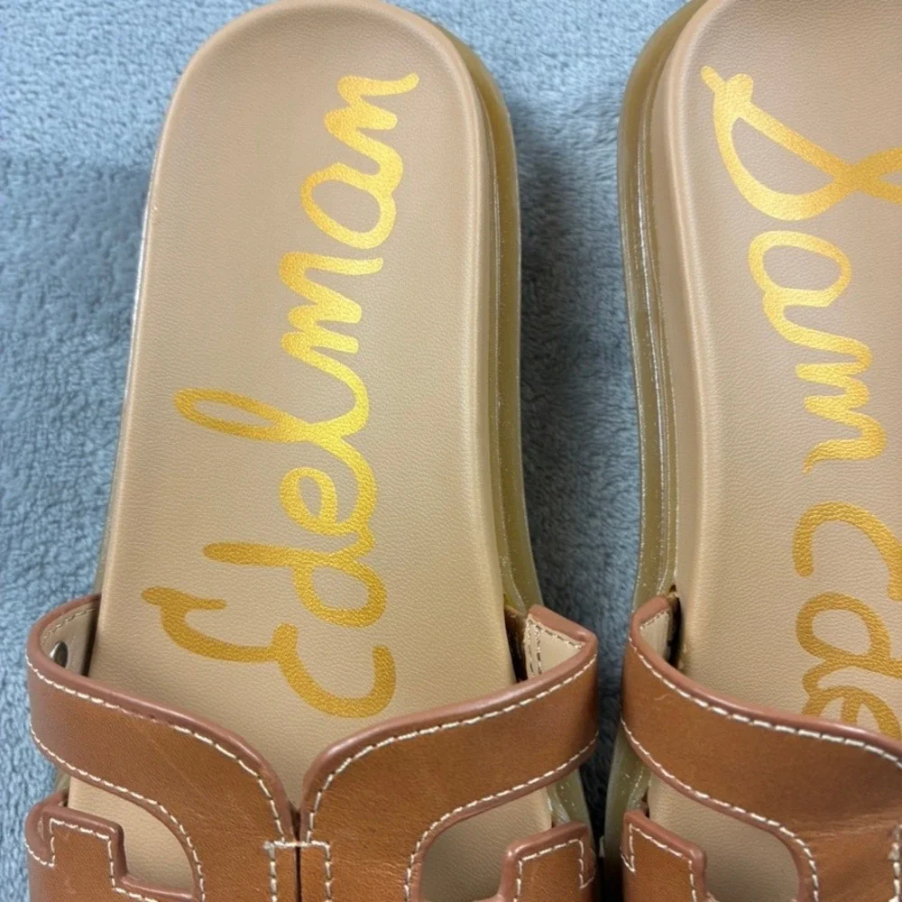 Sam Edelman Valeri Platform Slide Sandals Womens 6M Brown Leather Cutout Logo - Picture 4 of 15